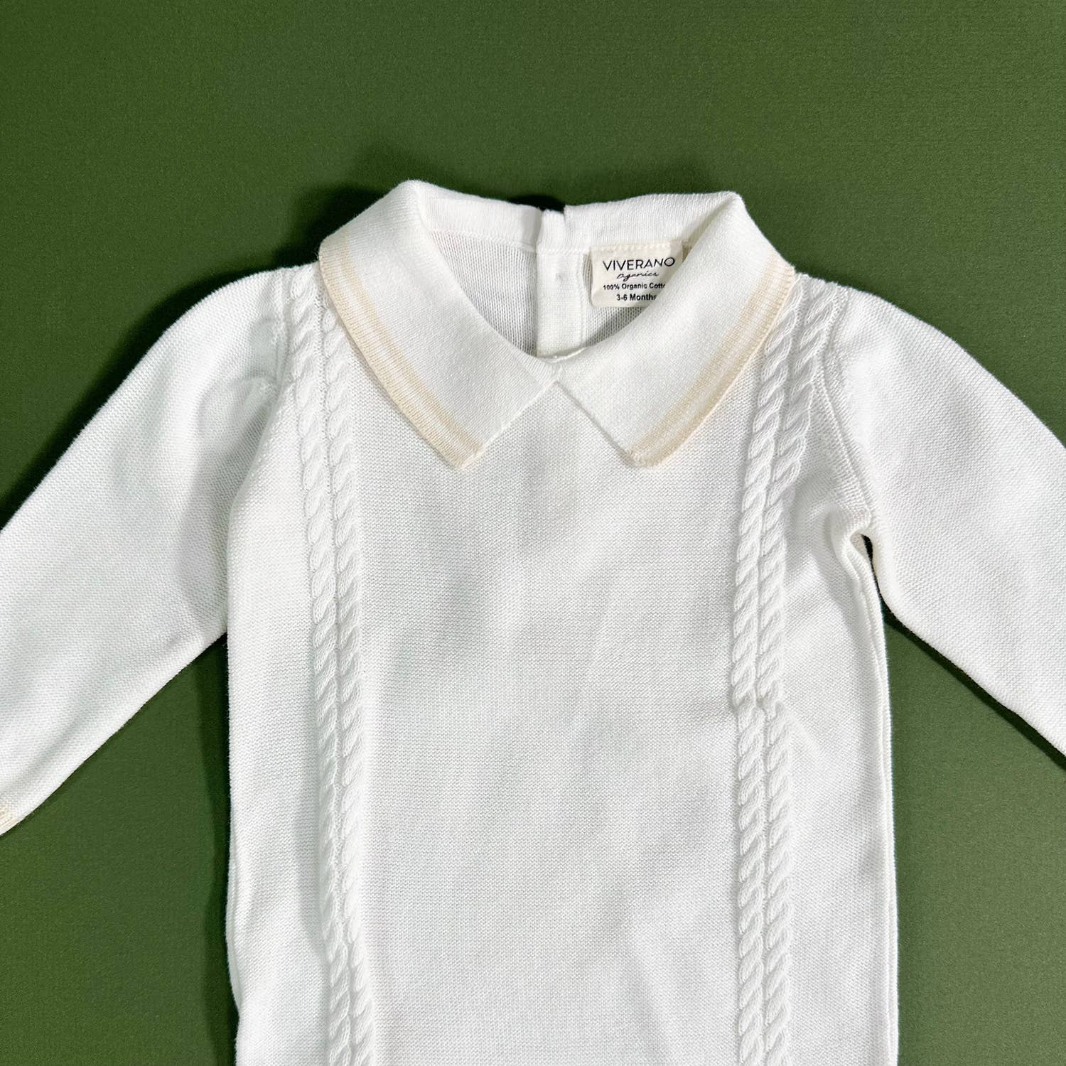 Dove White Cable Knit Baby Jumpsuit (Organic Cotton): Dove White / 0-3