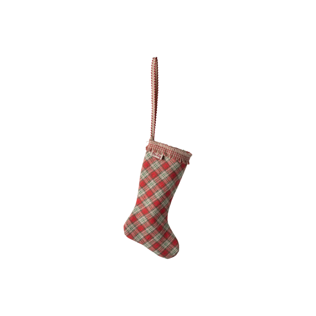 Stocking Ornament Checked Red Plaid