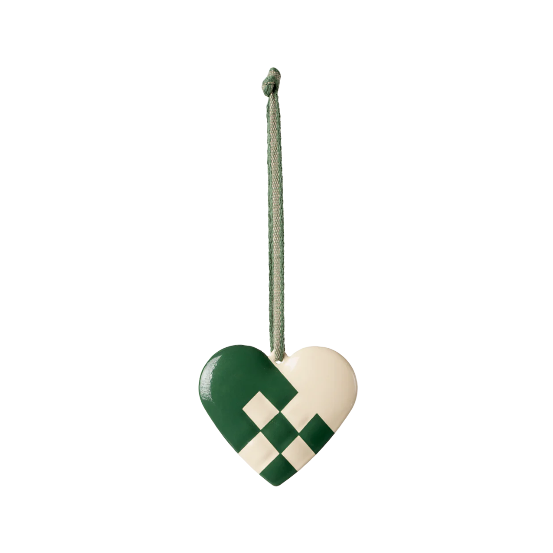 Metal Ornament Small Heart Dark Green