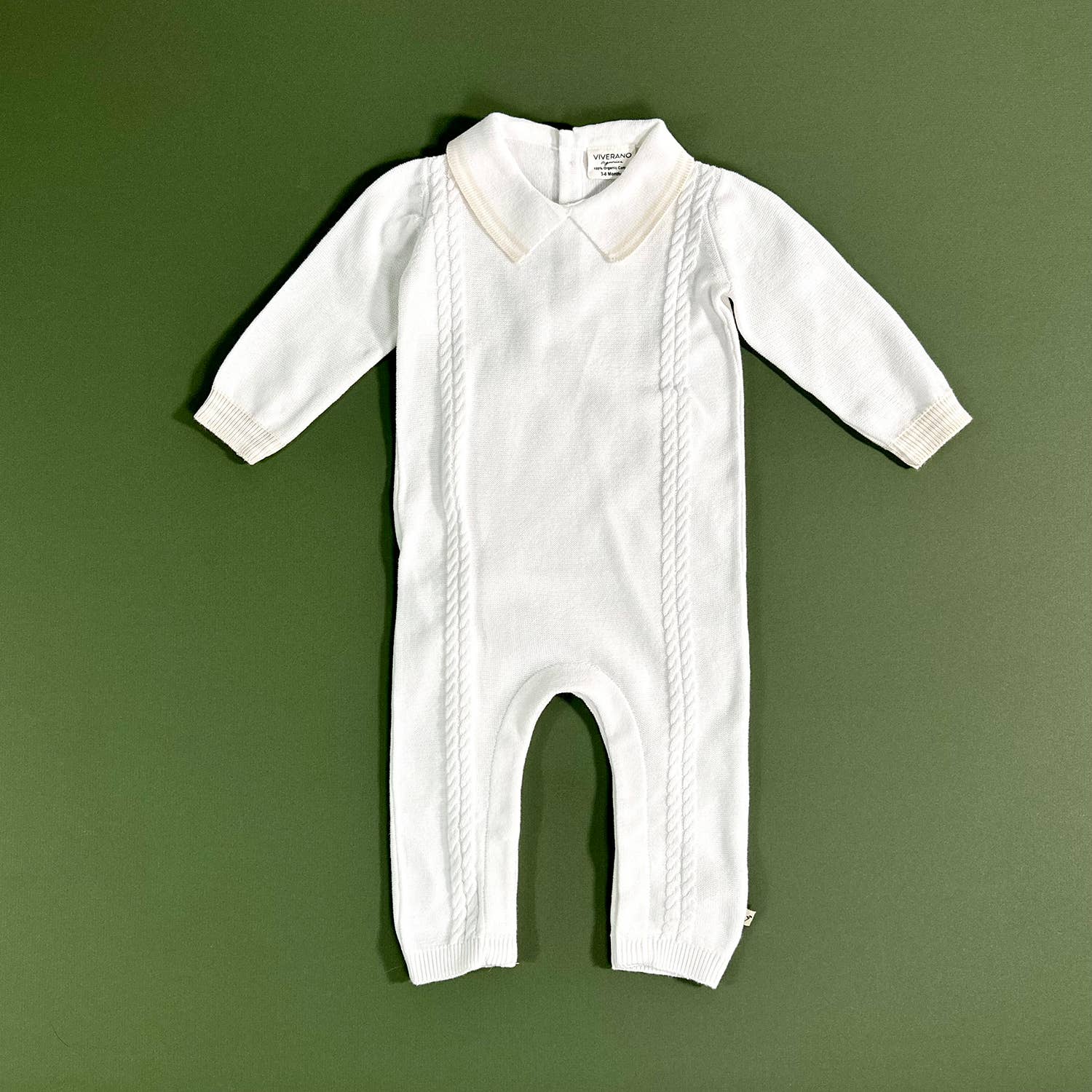 Dove White Cable Knit Baby Jumpsuit (Organic Cotton): Dove White / 0-3