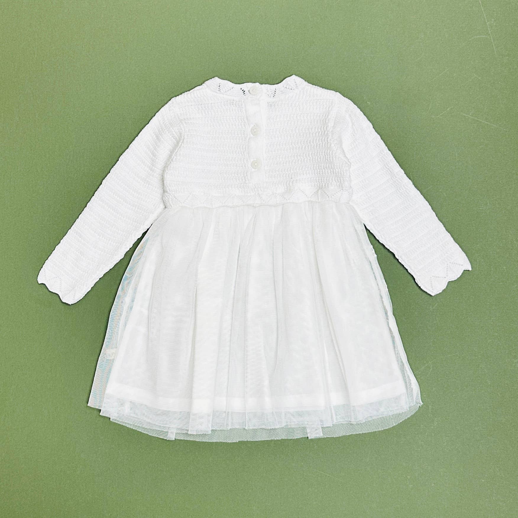 Milan White Floral Embroidered Tutu Knit Baby Dress Organic: Pure White / 3-6M