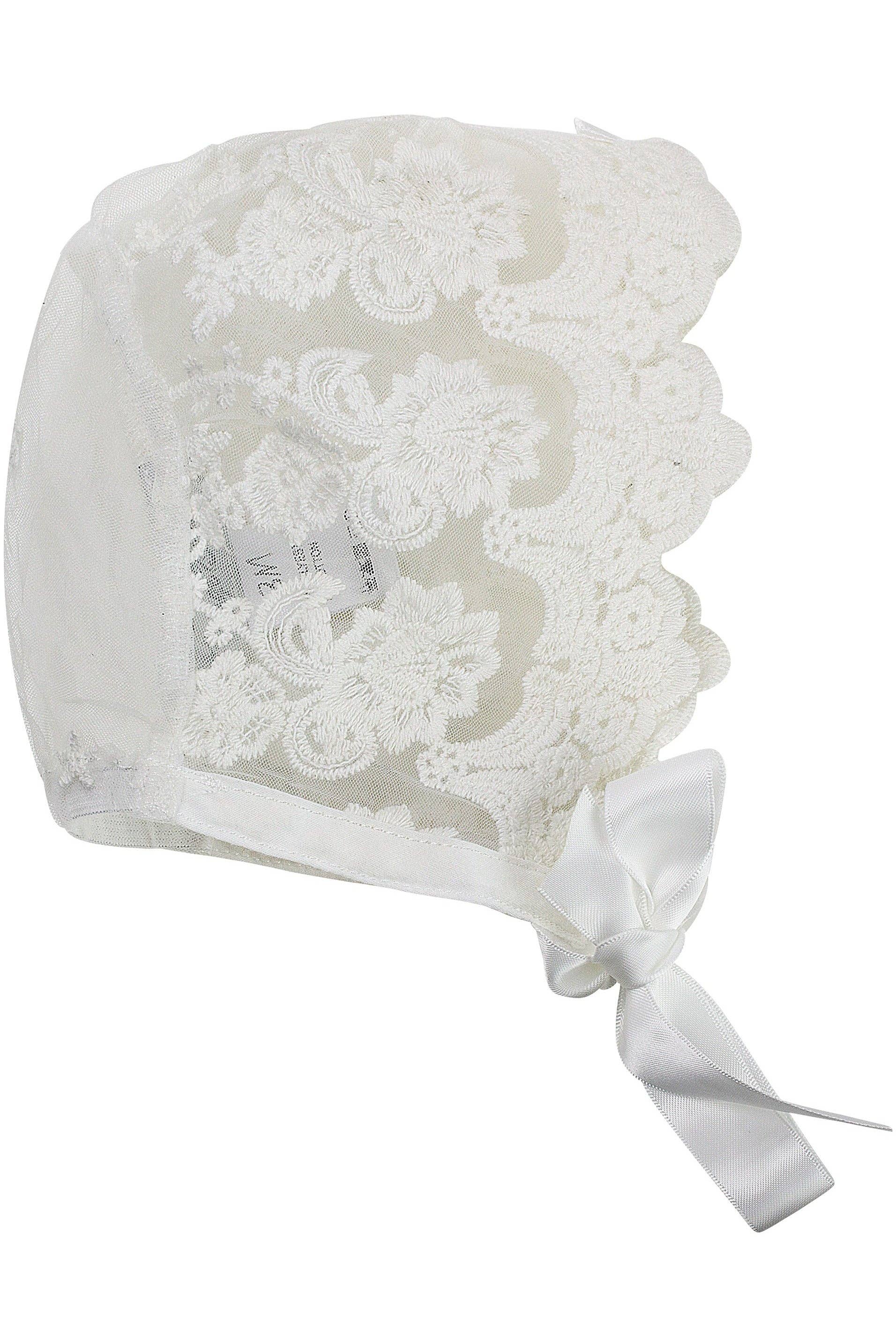 Baby Girl Star Lace Christening Gown + Bonnet: 3M