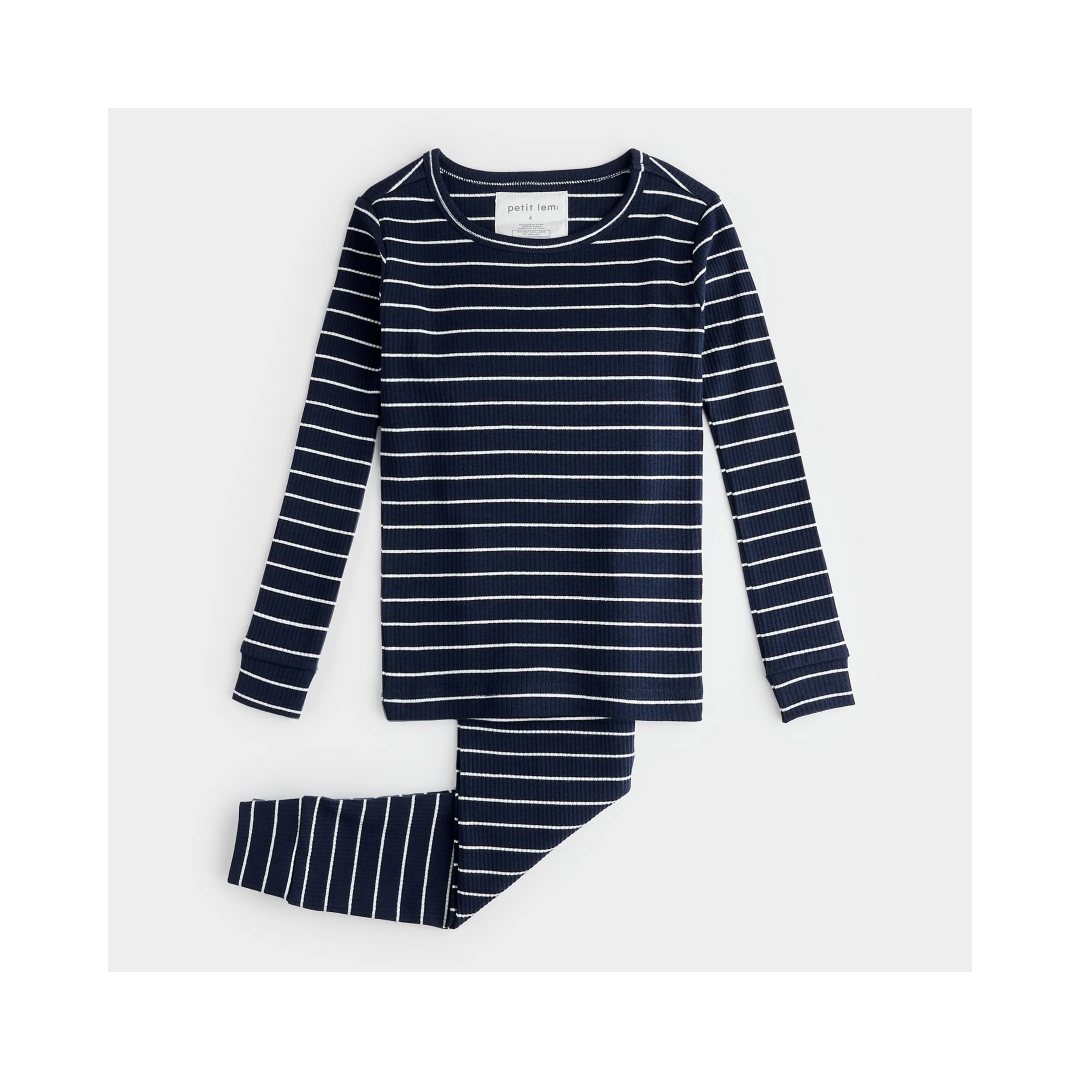 Dress Blue Striped Rib Pajama Set