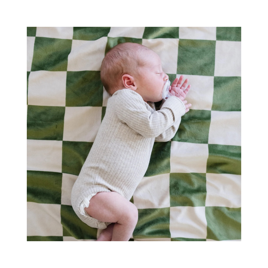 Olive Check Minky Stretch Receiving Blanket