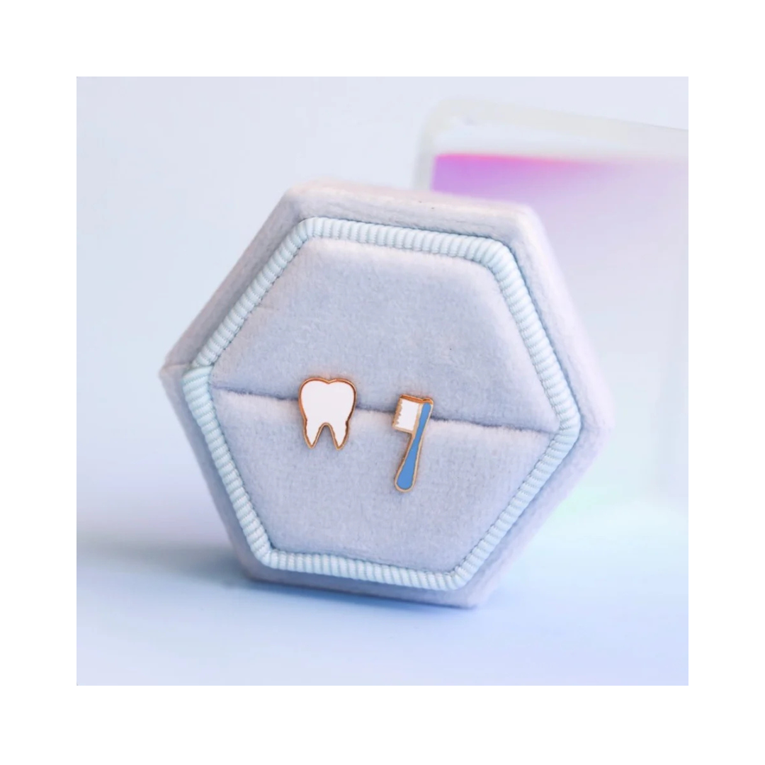 Tooth & Toothbrush Screw Back Earrings