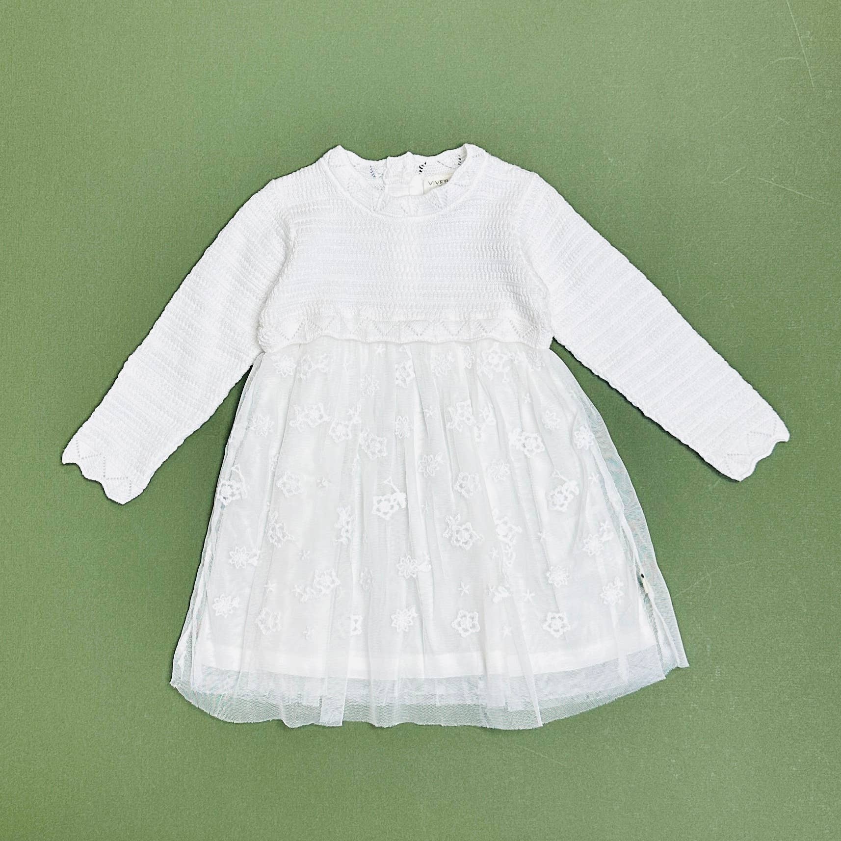 Milan White Floral Embroidered Tutu Knit Baby Dress Organic: Pure White / 3-6M