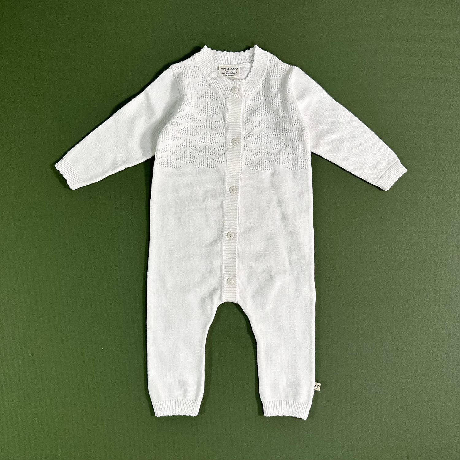 Dove White Delicate Pointelle Baby Jumpsuit (Organic): Pure White / 0-3M