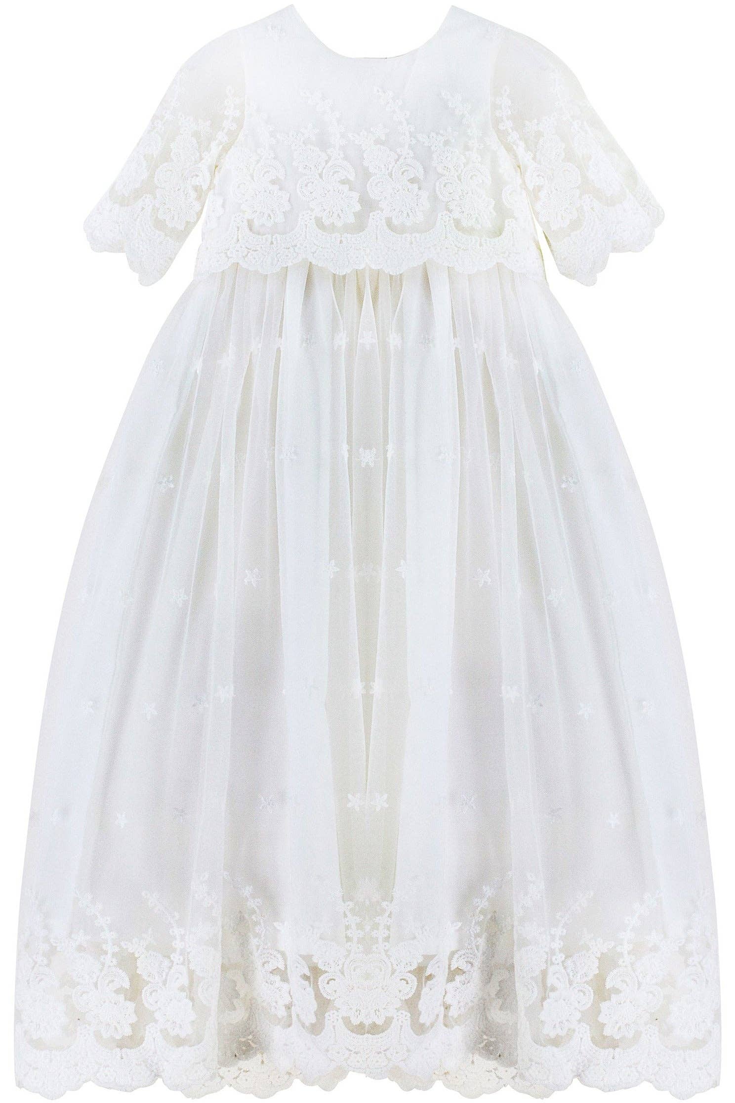 Baby Girl Star Lace Christening Gown + Bonnet: 3M